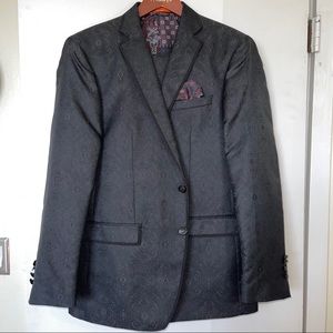 TALLIA MENS BLACK BROCADE SUIT 42R